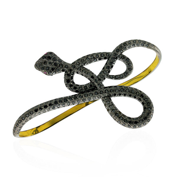 Handmade Pave Diamond 18k Gold Snake Palm Bracelet 925 Silver