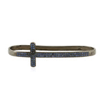 Blue Sapphire Cross Design Bangle Bracelet In Silver