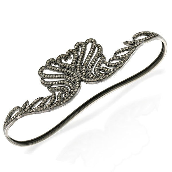 Pave Diamond 925 Sterling Silver Heart Palm Bracelet Handmade Jewelry