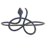 Studded Blue Sapphire Ruby Wrap Snake Palm Bracelet Sterling Silver Jewelry