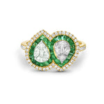 Channel Set Emerald Diamond 18k Yellow Gold Handmade Ring
