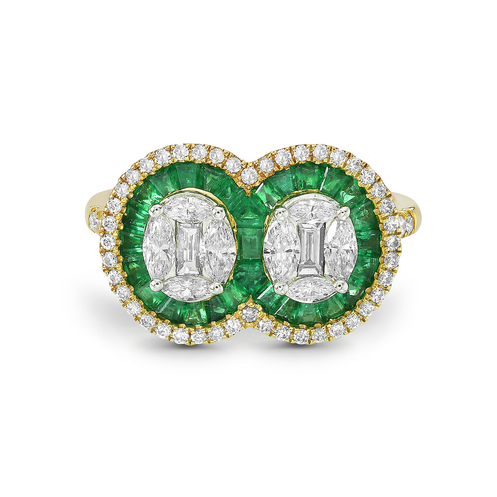 Channel Set Emerald Diamond Designer 18k Yellow Gold Handmade Ring