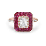 Natural Ruby Diamond Octagon Shap Cocktail Ring In 18k Rose Gold