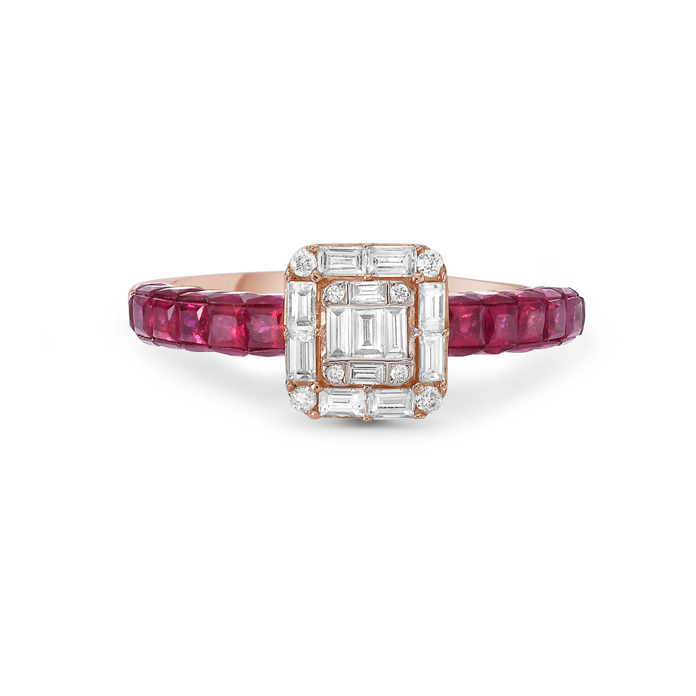 Natural Ruby Diamond 18k Rose Gold Elegant Ring