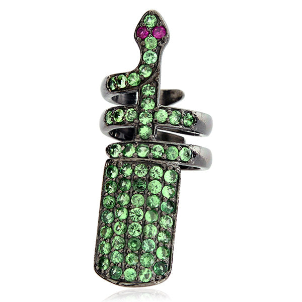 Tsavorite Gemstone 925 Silver Wrap Snake Handmade Nail Ring Women Gift