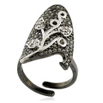 Pave Diamond Designer Nail Ring 925 Sterling Silver Vintage Look Jewelry