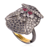 Natural Diamond Ruby Owl Midi Ring 18k Gold 925 Silver Jewelry Halloween