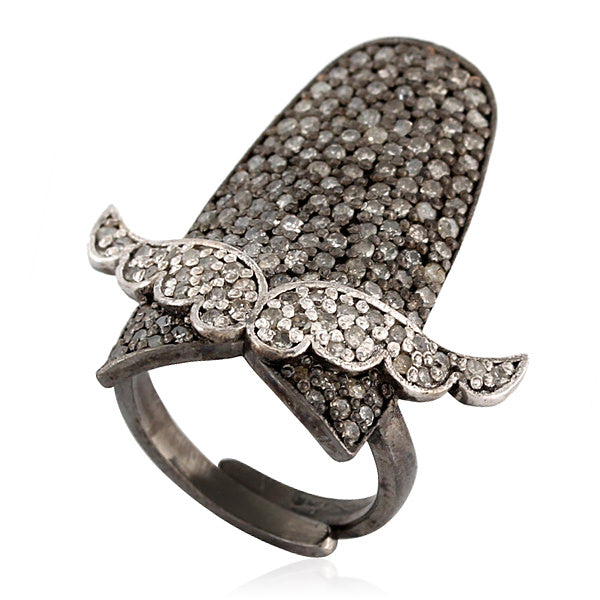 Pave Diamond 925 Sterling Silver Wing Style Designer Nail Ring Jewelry