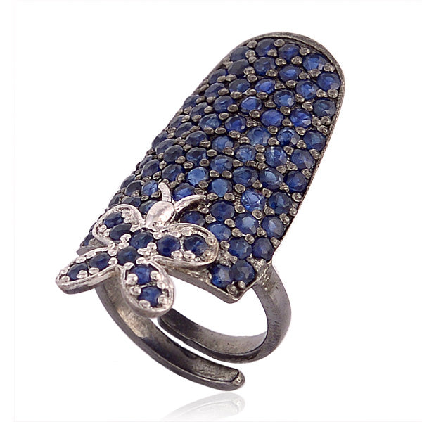 925 Sterling Silver Blue Sapphire Butterfly Nail Ring Handmade Jewelry