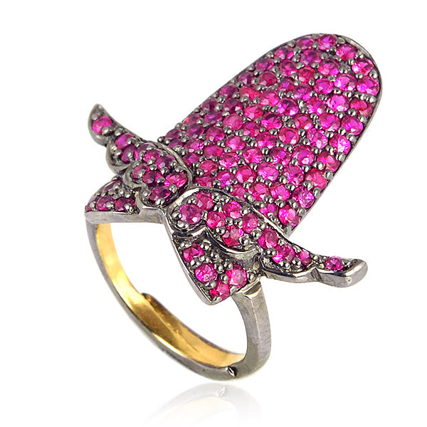 Ruby 18kt Gold 925 Sterling Silver Wing Design Nail Ring Handmade Jewelry