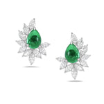 Cabochon Emerald Diamond Daisy Stud Earrings In 18k Gold