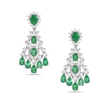 Natural Emerald Diamond Chandelier Earrings in White Gold