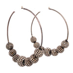Pave Diamond Beads Sterling Silver Hoop Earrings Jewelry
