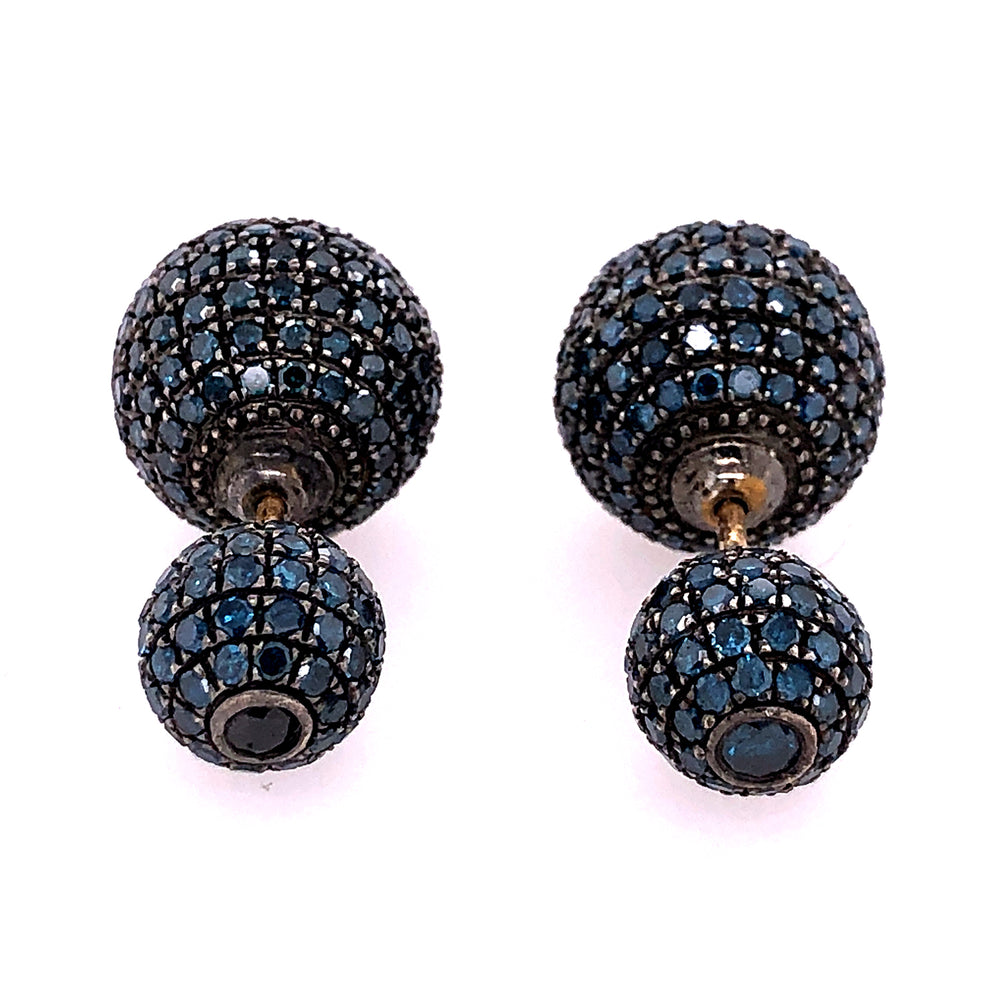 18k Gold Silver Pave Diamond Double Sided Ball Earrings Fashion Jewelry