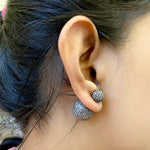 Pave Diamond 925 Silver Double Sided Ball Bead Earrings 18k Gold Fine Jewelry