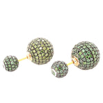 Green Diamond Pave Double Sided Earrings For Womens 14k Yellow Gold Jewelry