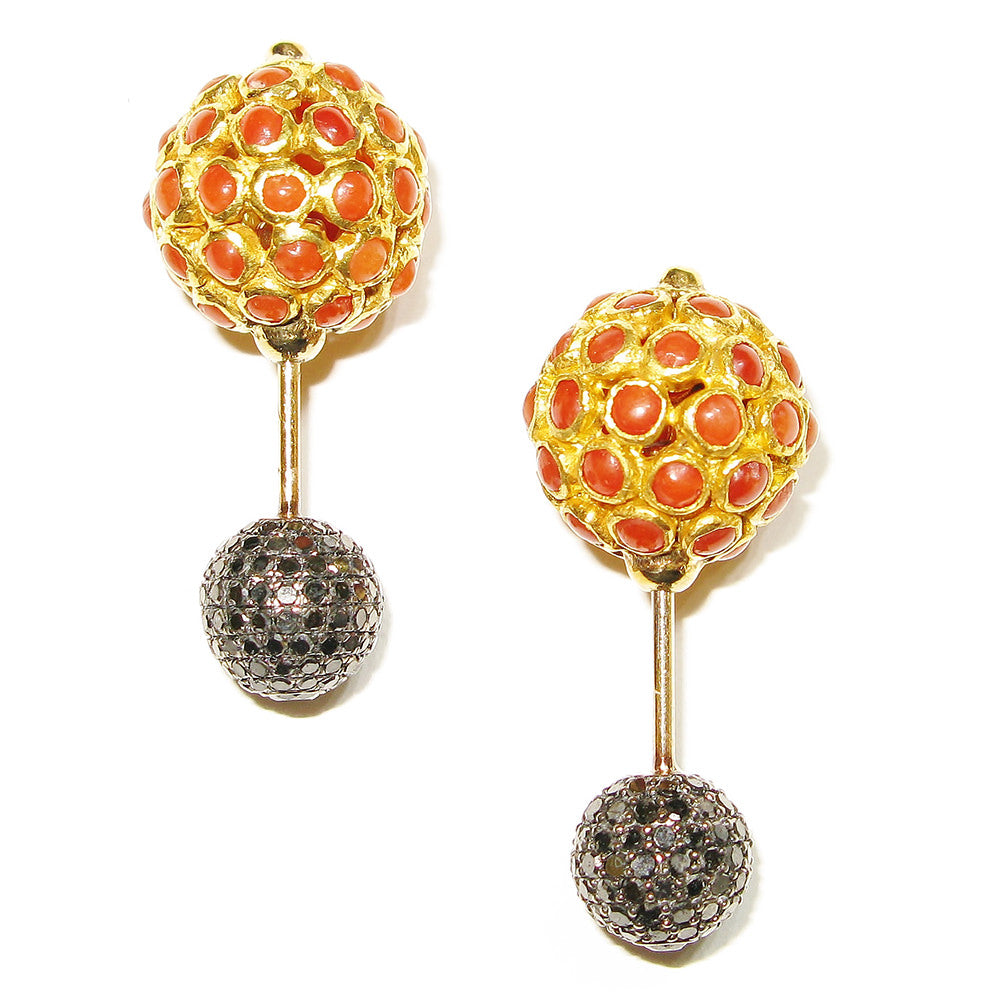 14k Yellow Gold Pave Diamond Gemstone Double Sided Earrings Handmade Gift