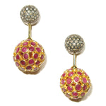 ETHNIC LOOK Double Sided Earrings Pave Diamond Ruby 18k Yellow Gold Jewelry Gift