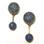 Solid 14k Yellow Gold Pave Sapphire Double Sided Earrings Fine Jewelry