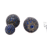 Solid 14k Yellow Gold Pave Sapphire Double Sided Earrings Fine Jewelry