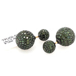 Pave Diamond 14k Solid Gold Double Sided Bead Ball Stud Earrings Jewelry