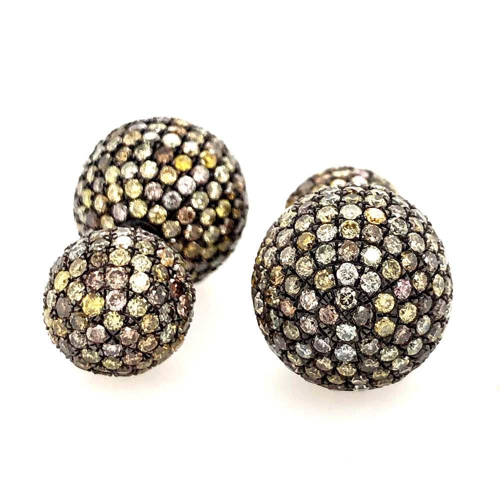 VINTAGE LOOK Pave Diamond Double Sided Earrings Gold Silver Jewelry