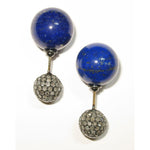 Pave Diamond 14k Gold Lapis Gemstone Double Sided Earrings Silver Jewelry