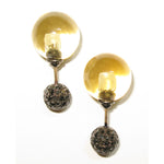 Black Diamond Citrine Double Sided Stud Earrings Gold Silver Women Jewelry