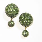 Natural Tsavorite Pave Double Sided Earrings 18k Gold 925 Silver Jewelry