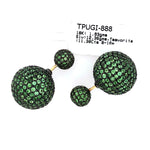 Natural Tsavorite Pave Double Sided Earrings 18k Gold 925 Silver Jewelry