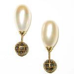 18k Gold Sterling Silver Chip Diamond Double Sided Earrings Pearl Jewelry