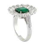 Prong Set Emerald Gemstone Cocktail Ring Size 7 Diamond 18k White Gold Jewelry
