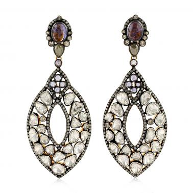 Natural Tanzanite Uncut Diamond Dangle Earrings In 18k Gold 925 Silver Jewelry