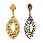 Natural Tanzanite Uncut Diamond Dangle Earrings In 18k Gold 925 Silver Jewelry